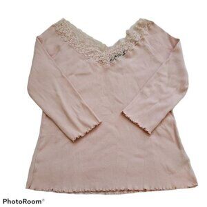 Nine West womens Blouse Size XL portrait neck 3/4 sleeve lace stretchy cotton